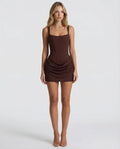 Elowen Chocolate Corset Lace-Up Draped Satin Mini Dress