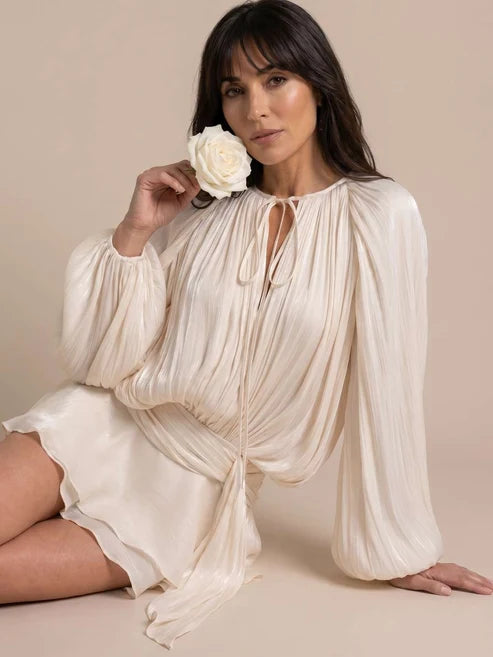 Elowen Shimmer Pleated Mini Dress