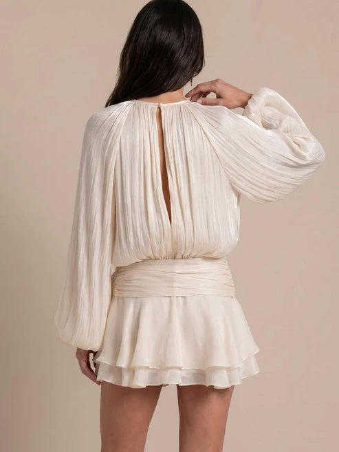 Elowen Shimmer Pleated Mini Dress