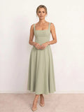 Maeve Sage Green Square Neck Corset Midi Dress